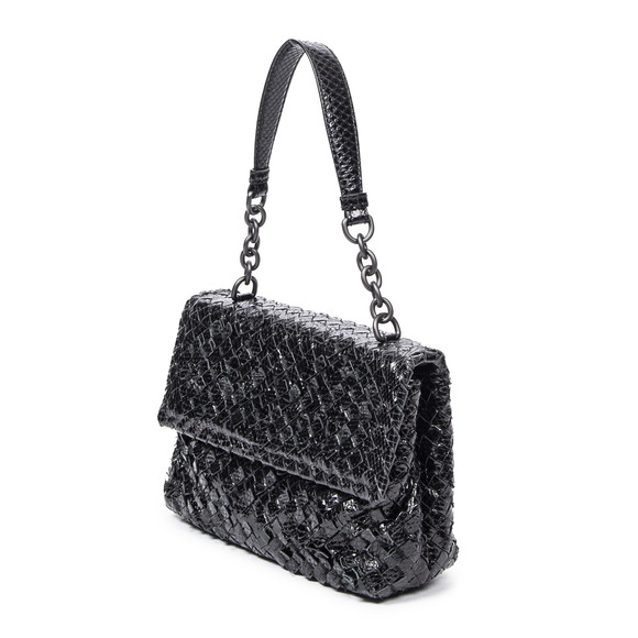 Bottega Veneta Top Handle Flap Bag   in Black Snakeskin Intrecciato Leather - Picture 2 of 7